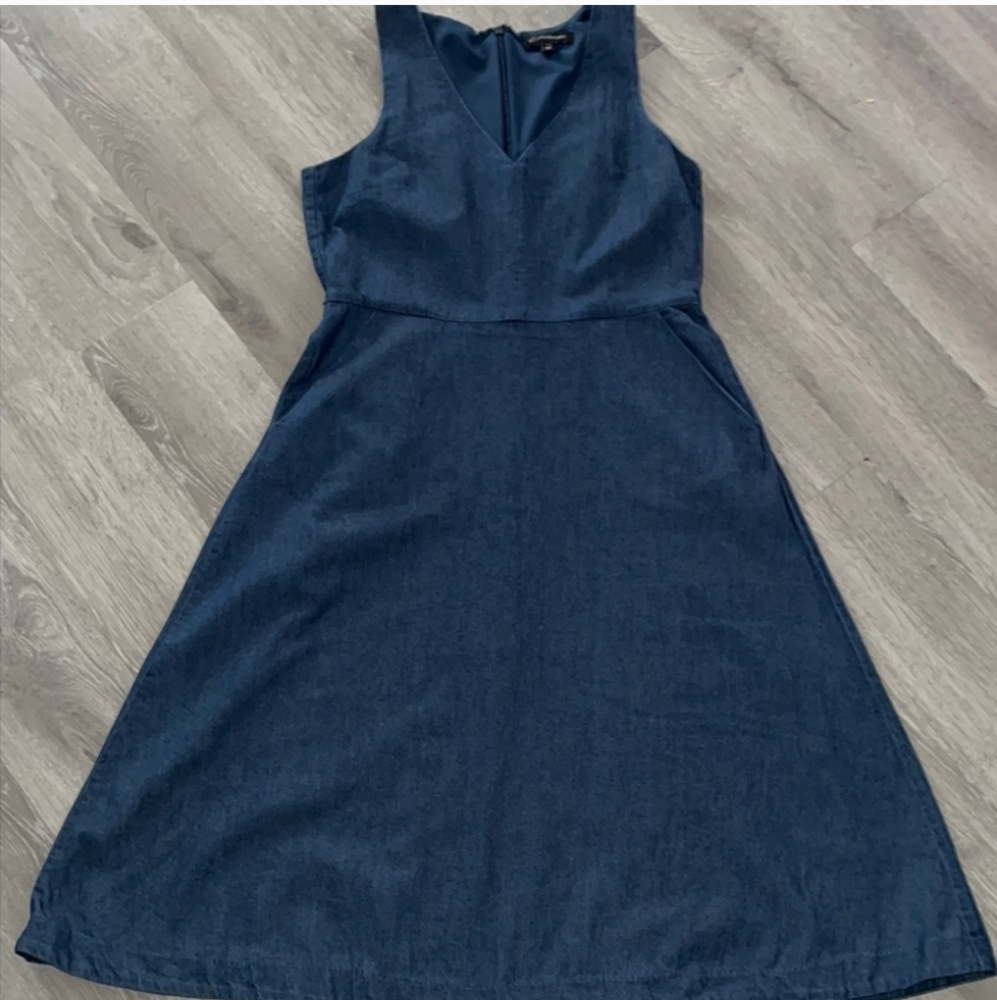 Elegant Blue Denim Banana Republic A-Line Midi Dress w/Pockets 10P
